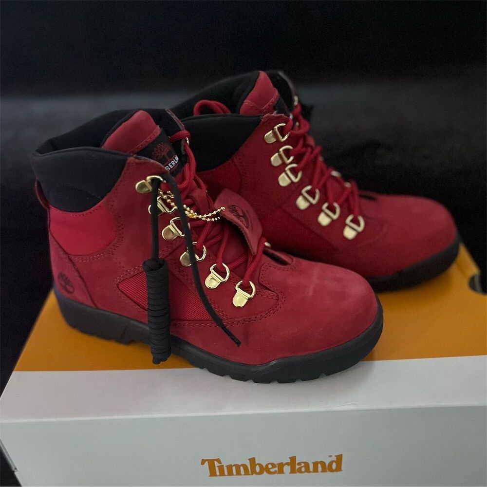 Timberland Kids 6-Inch Field Boot Red Nubuck Size 4.5 Casual Lace-Up